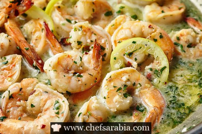 القريدس بكريمة الليمون والبقدونس