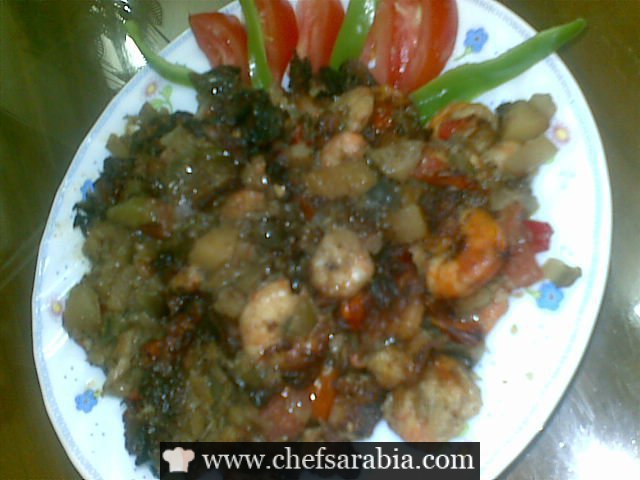 طاجن جمبرى بالخضار